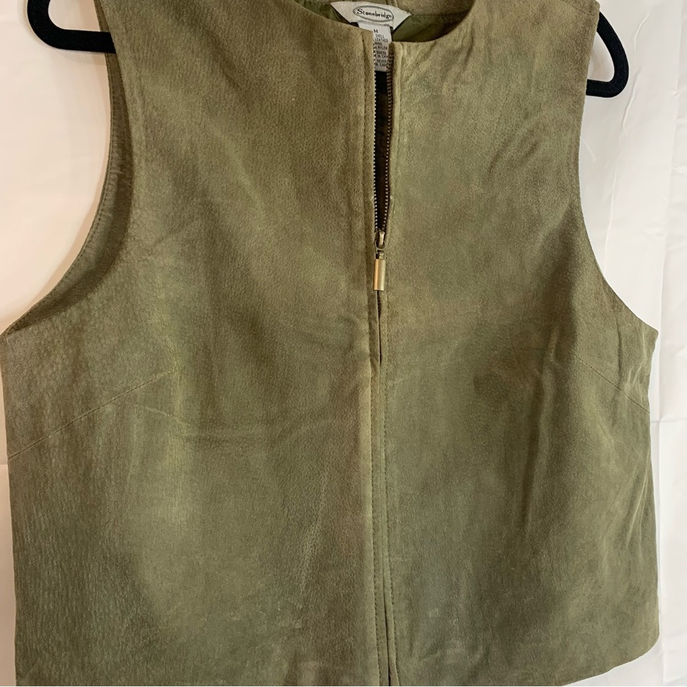 Vintage Stonebridge Olive Suede Leather Zip Up Vest, size M - Picture 5 of 8